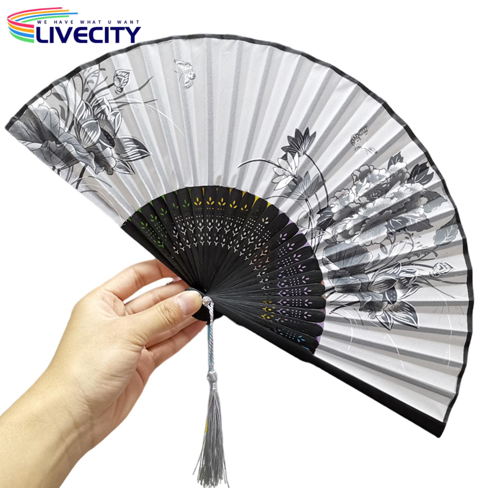 Folding Fan Exquisite Handheld Bamboo Fan with Tassel Perfect for Dance Performances Decorations Lightweight Elegant Design Sturdy Fan