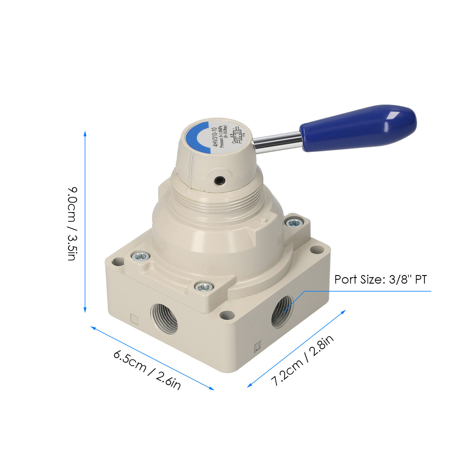 Rotary Lever Hand Valve 3/8'' PT Air Flow Control 2 Position 4 Way Air Flow Control Pneumatic Air Hand Lever Valve 4HV310-10. 