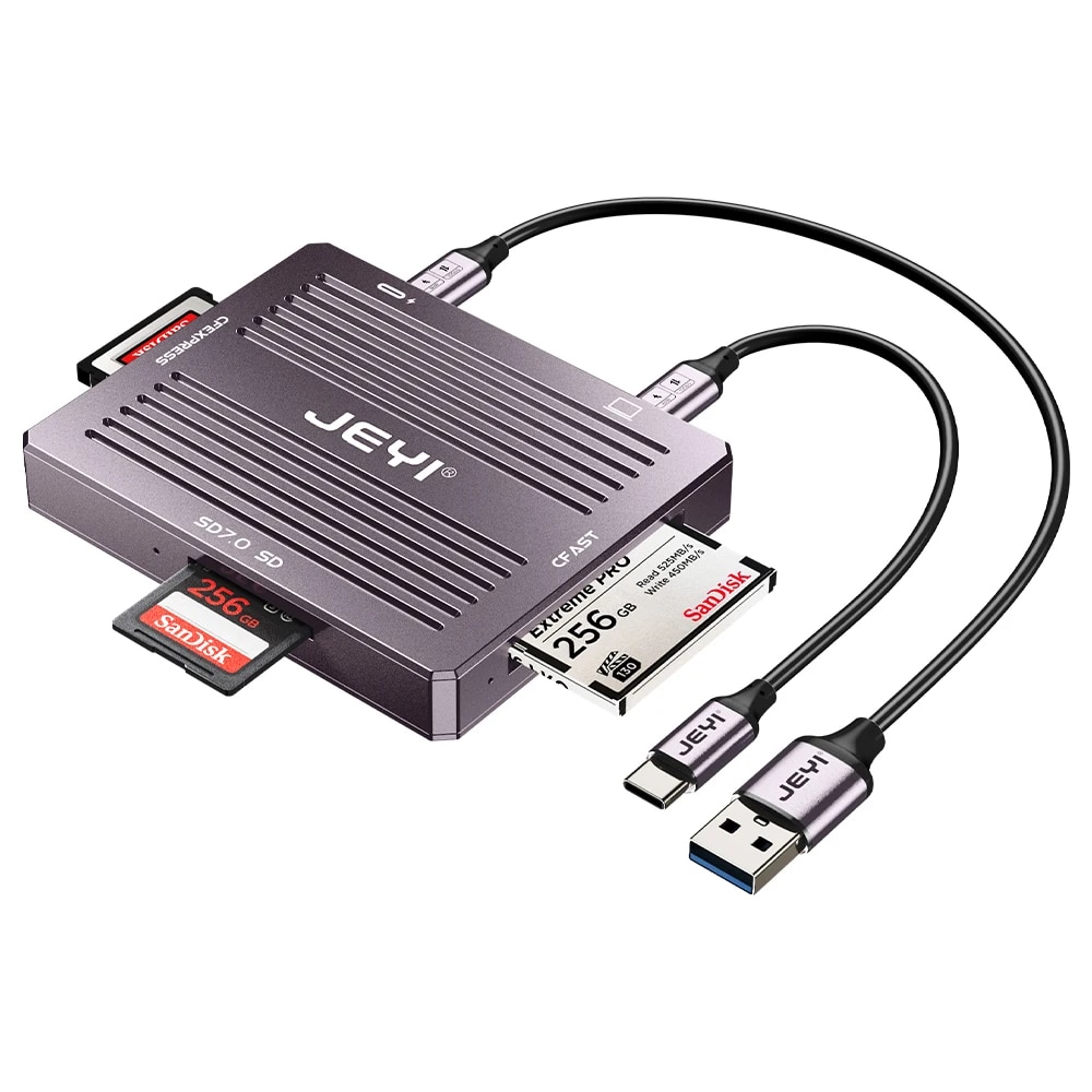 JEYI USB3.2 10Gbps SD/CFast/CFE 3 in 1 Card Reader, Read CFexpress Type B Card / CFast Card and SD 7 / SD Card Simultaneously. 