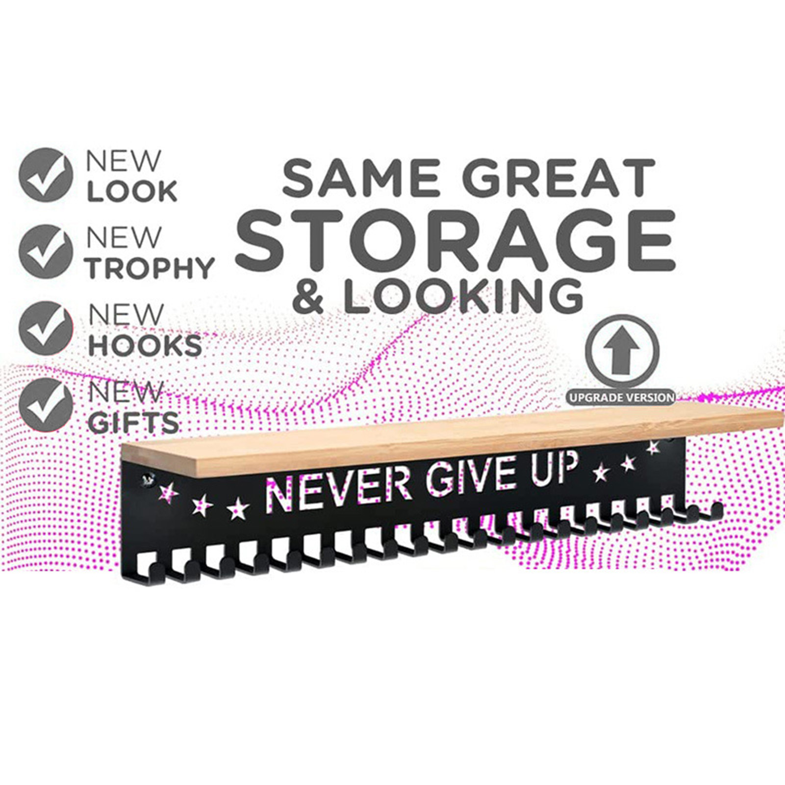 Medal Display Shelf Wall Mounted Sturdy Trophy Shelf Medal Display Hook. 