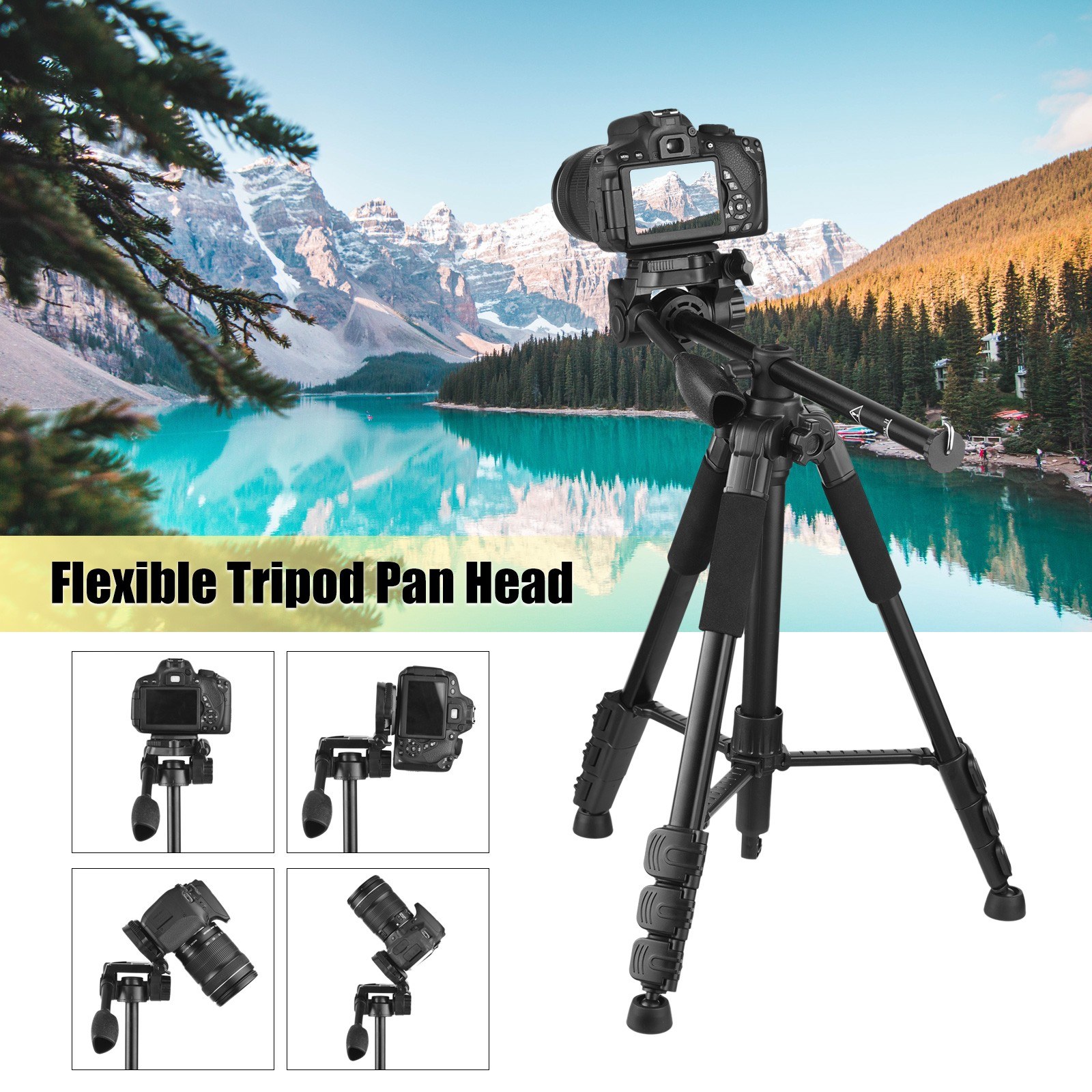 Andoer 157cm/61.8inch Portable Tripod Horizontal Camera Tripod Stand - black. 