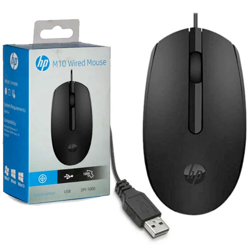 HP-M10 Wired USB Mouse with 3 Buttons High Definition 1000DPI Optical Tracking and Ambidextrous Design. 