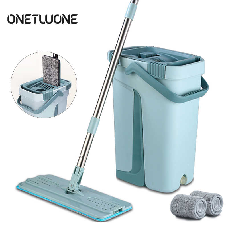 NEW Touchless Mop Flat Floor Wash Mops Bucket Magic Cleaner Self-wring Squeeze Double Side Household Cleaning Automatic Drying Lazy Mop Floor Mop. 