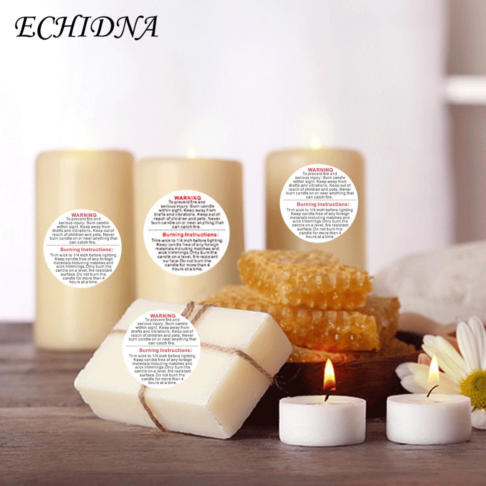 ECHIDNA Candle Warning Labels Wide Applications Round Label Black And White Text. 