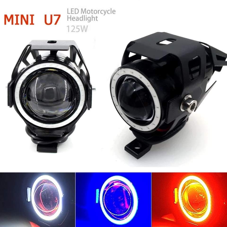 Motorcycle Headlight U7 125W 12V 125W Motorbike Spotlight Angel Eyes