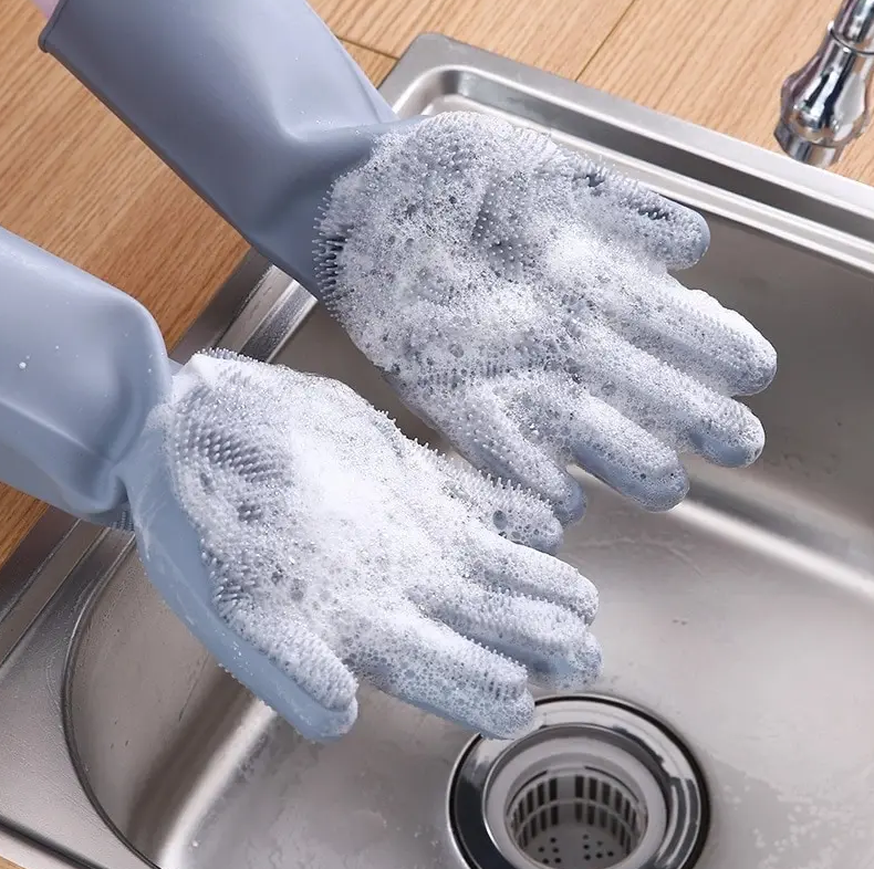 2 Piece Silicone Dish washing Kitchen Hand Safety Gloves - Multicolor 2 Piece Set - Hand Gloves. 