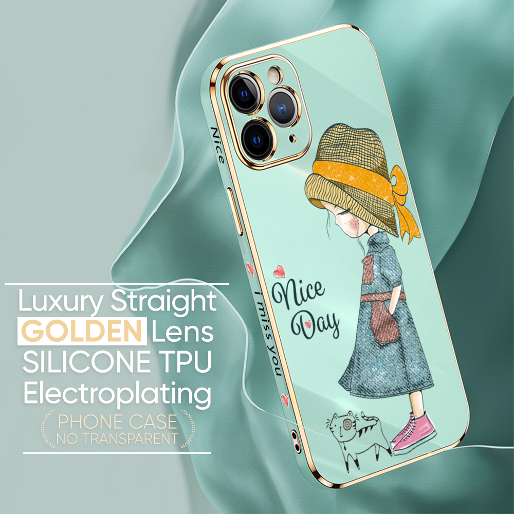 For OnePlus 9 Back Cover Luxury 6D Plating Lovly Girl Side Pattern Soft Silicone Square Mobile Phone Case. 