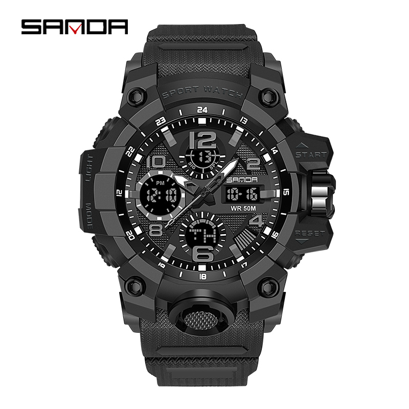 SANDA Fashion Luxury Waterproof Watch Men's Sports Watch Leisure LED Outdoor Analog Military Multifunctional Men's Watch. 