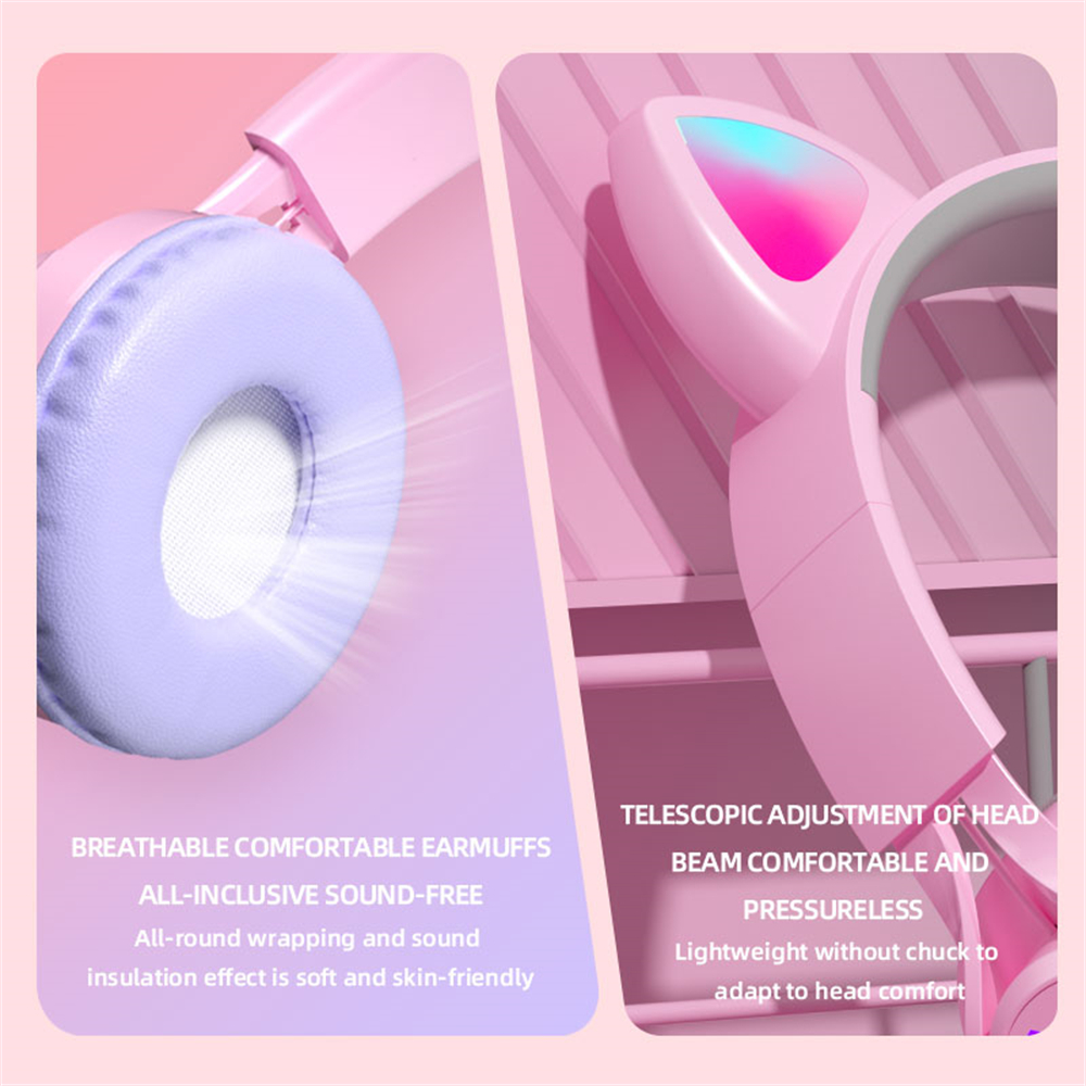 Bluetooth Game Headsets with Microphone 3.5mm Audio Line Cat Helmet Wireless Hands Free Ear Music Game Headset Flash LED Light. 