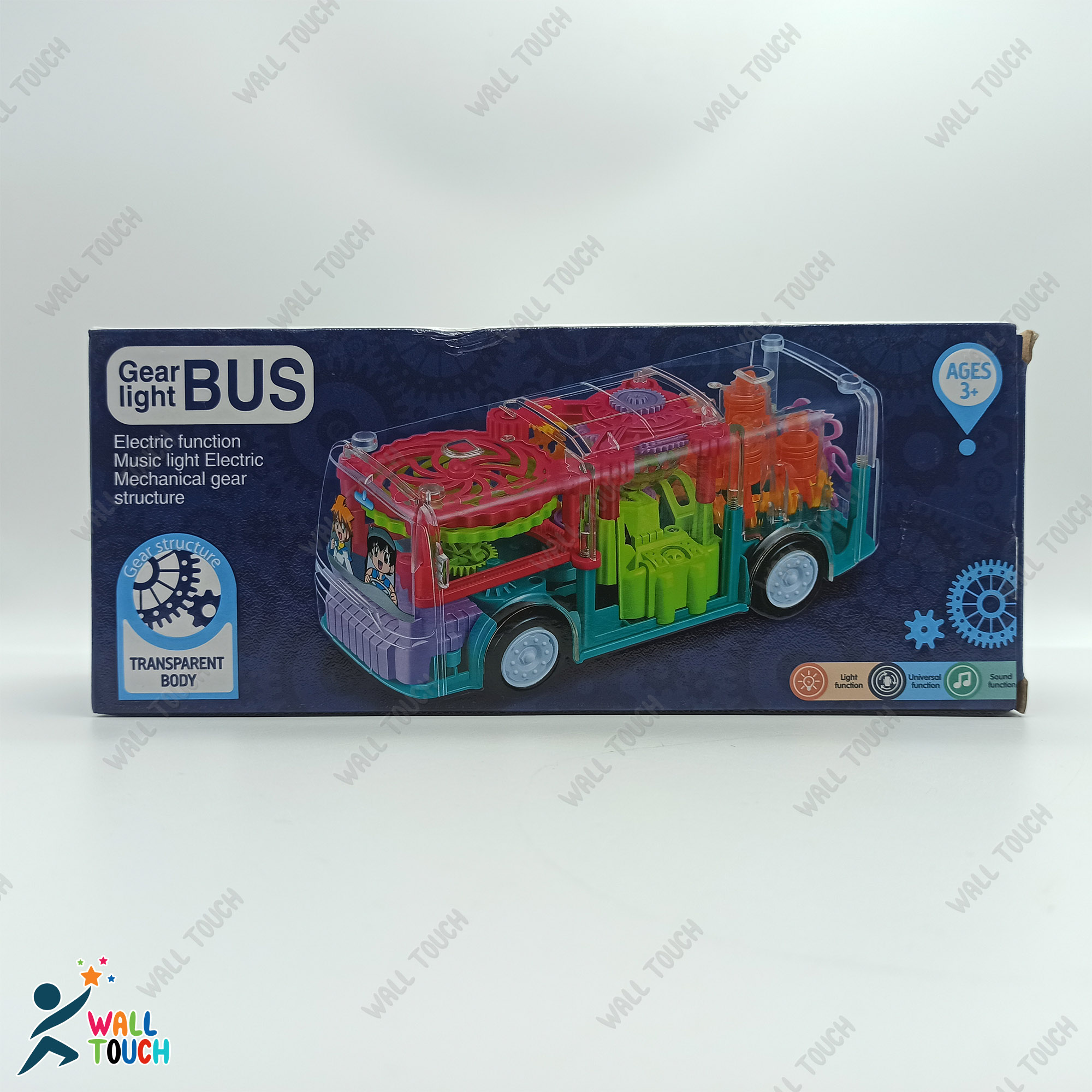 Battery Operated Gear Light Bus Toy with Mechanical Gears Simulation. 