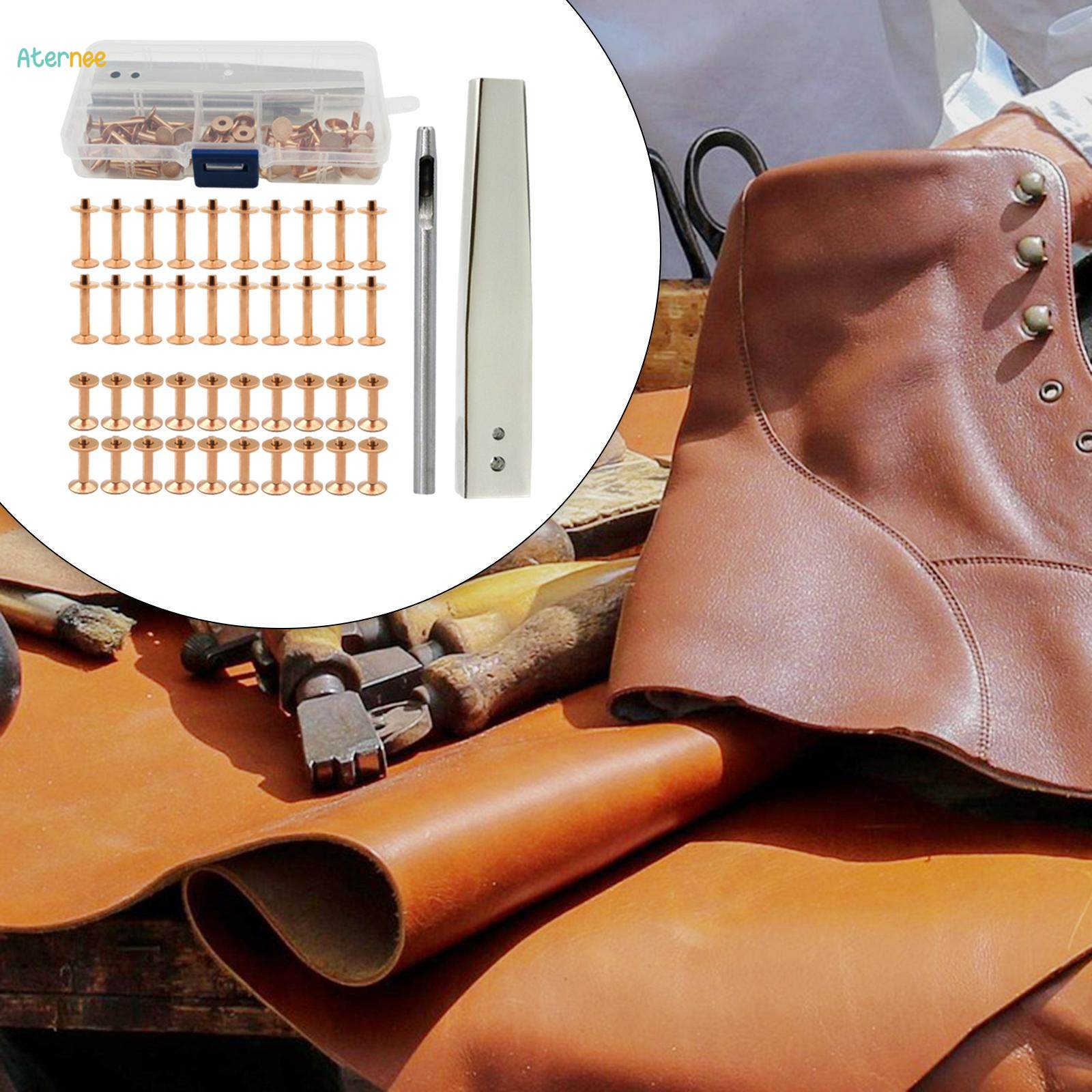 Leather Rivet Copper Rivets with Setting Tool Metal Studs Leather Crafting Double Cap Rivets Leather Crafting Tool for DIY Leather Craft. 
