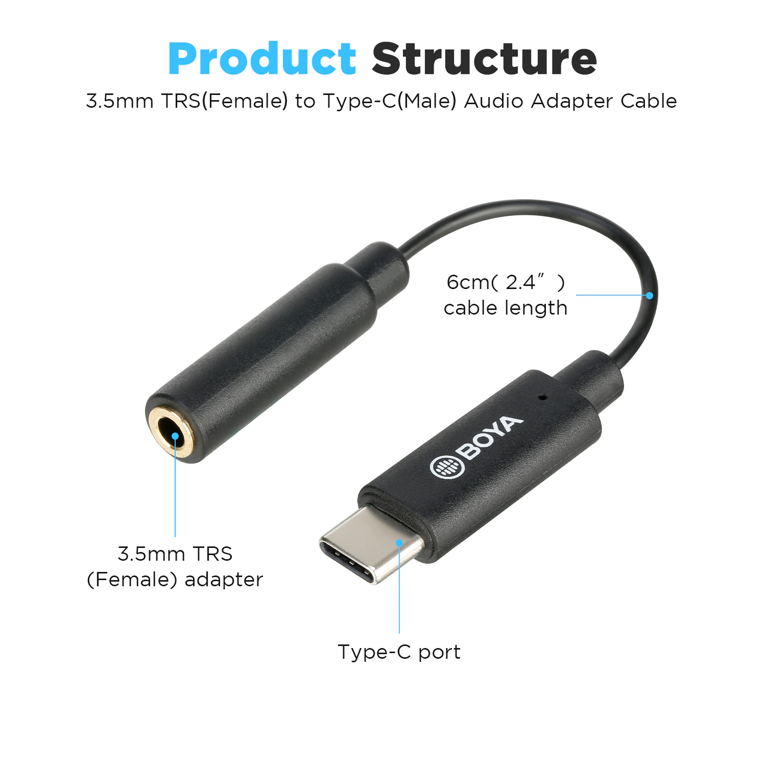 Boya BY-K4 3.5mm TRS Female to Type-C Male Audio Adapter description image