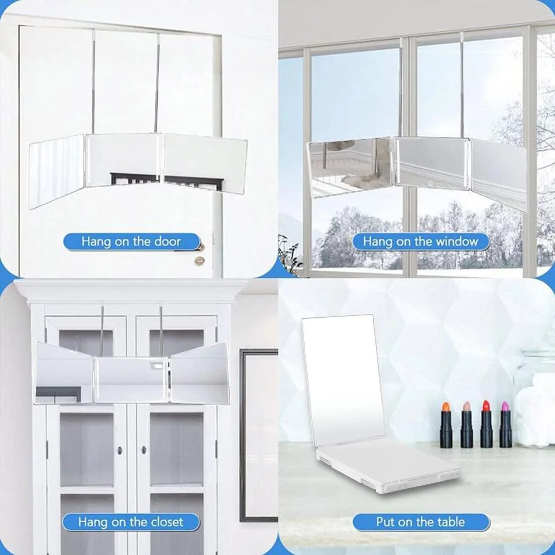 3 Way Mirror for Self Hair Cutting 360° Mirror with LED Lights, Trifold Self Haircut Mirror Rechargeable with Height Adjustable. 