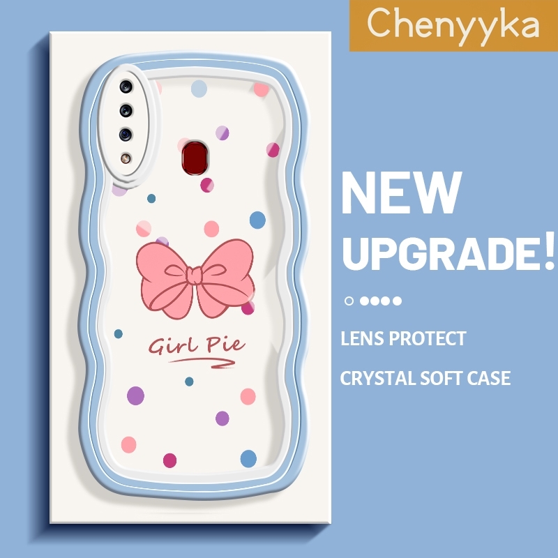 Chenyyka For Samsung A20s Case Fashion Bow New Design Patten Colorful Lovely Wave Border Soft Clear Shockproof Phone Cases Creative Camera Transparent Casing Simple Gentle Protective Cover. 