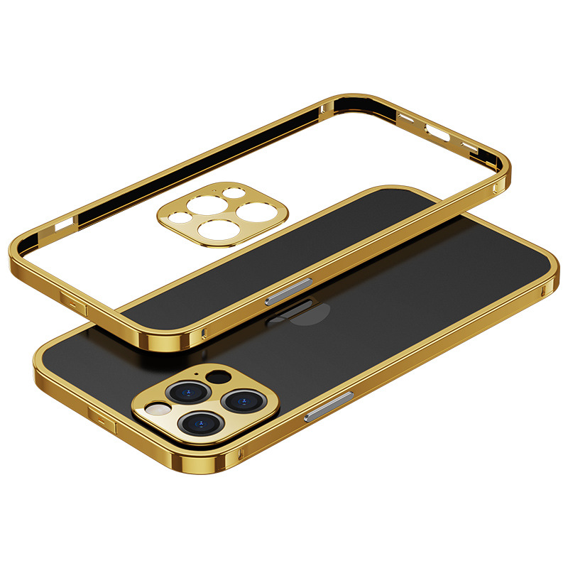 Stainless Steel Frame + Lens Simple and Universal iphone Colorful Gold Solid Color Wireless Protective Sleeve. 