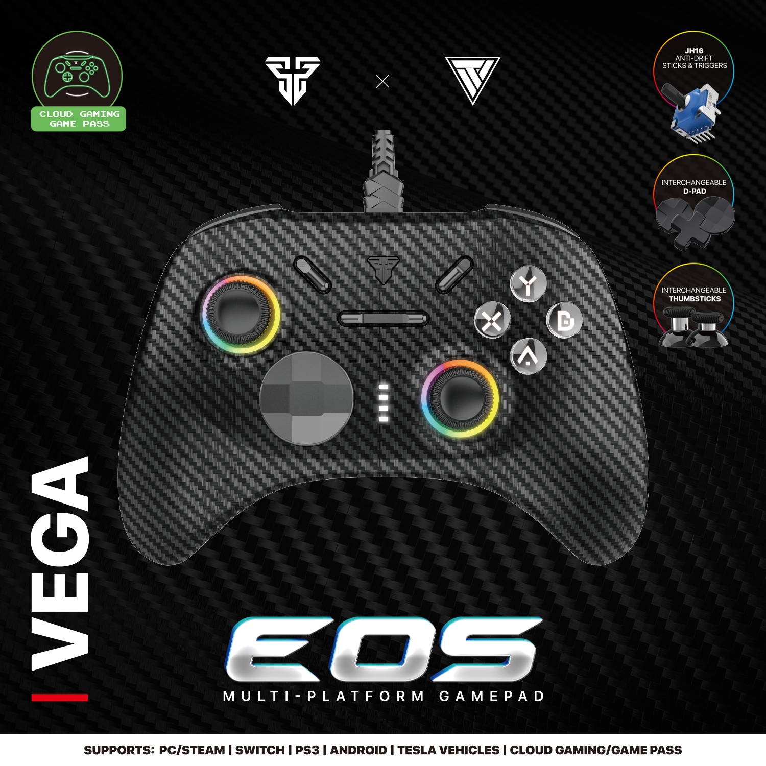 FANTECH GP15 VEGA-EOS Multi-Platform-Gamepad Wired Gaming Controller-Joystick-Hall-Effect Trigger RGB Sticks Supports PC Steam. 