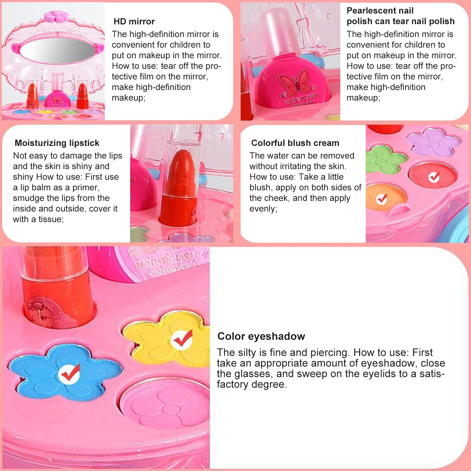 Cosmetics Toy Set Realistic Expertly Crafted Convenient Kids DIY Funny Makeup Toy for Girl. 