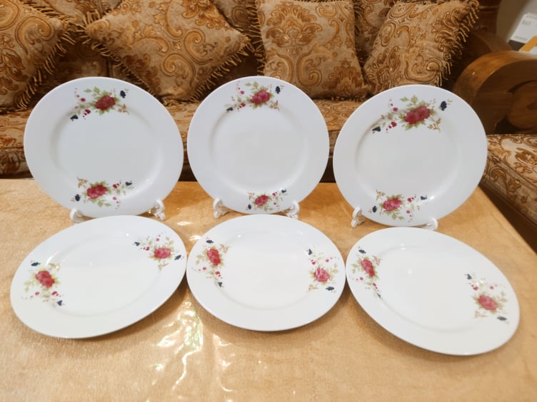 Flat Type Dinner Plate Set Ceramic White With Flower Print 9 Inch - 2 Pcs Set- Versatile And Stylish Plates For Your Everyday Dining Needs. 
