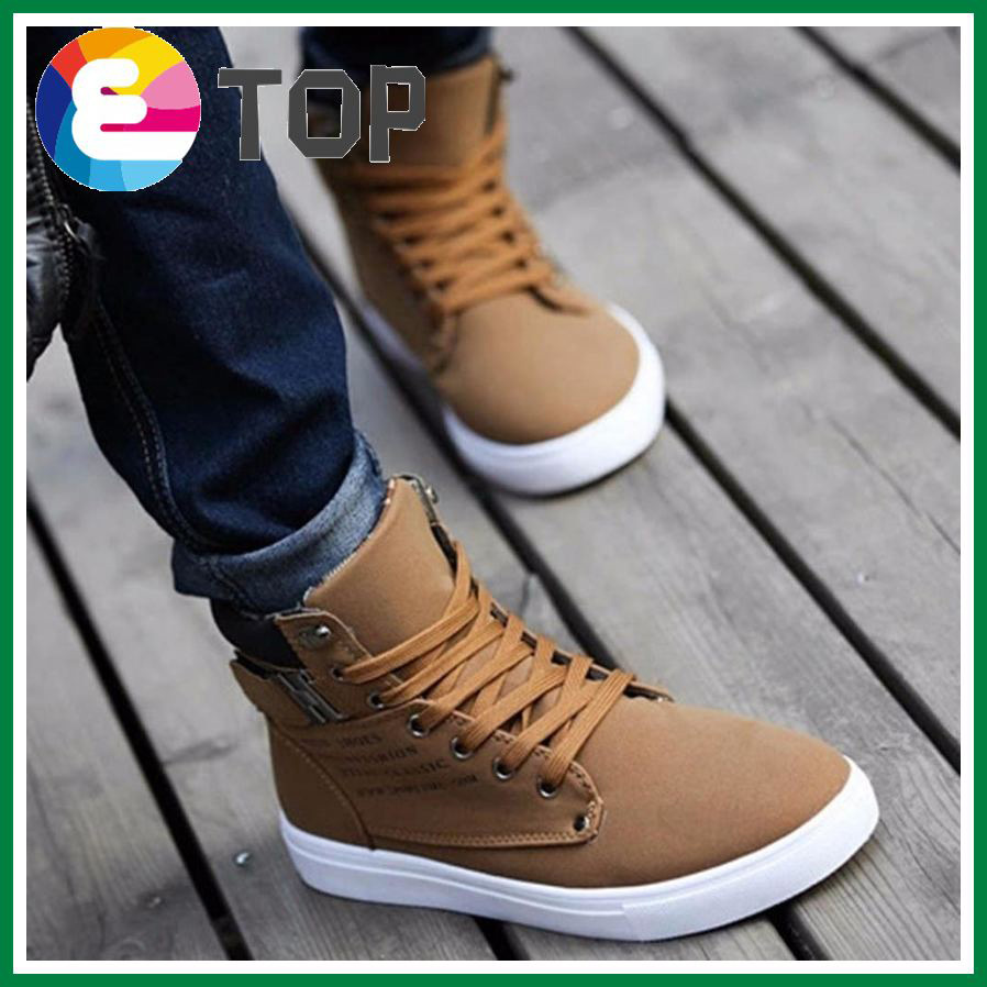 Home Casual Men High Cut Canvas Shoes Sneakers Sports Khaki