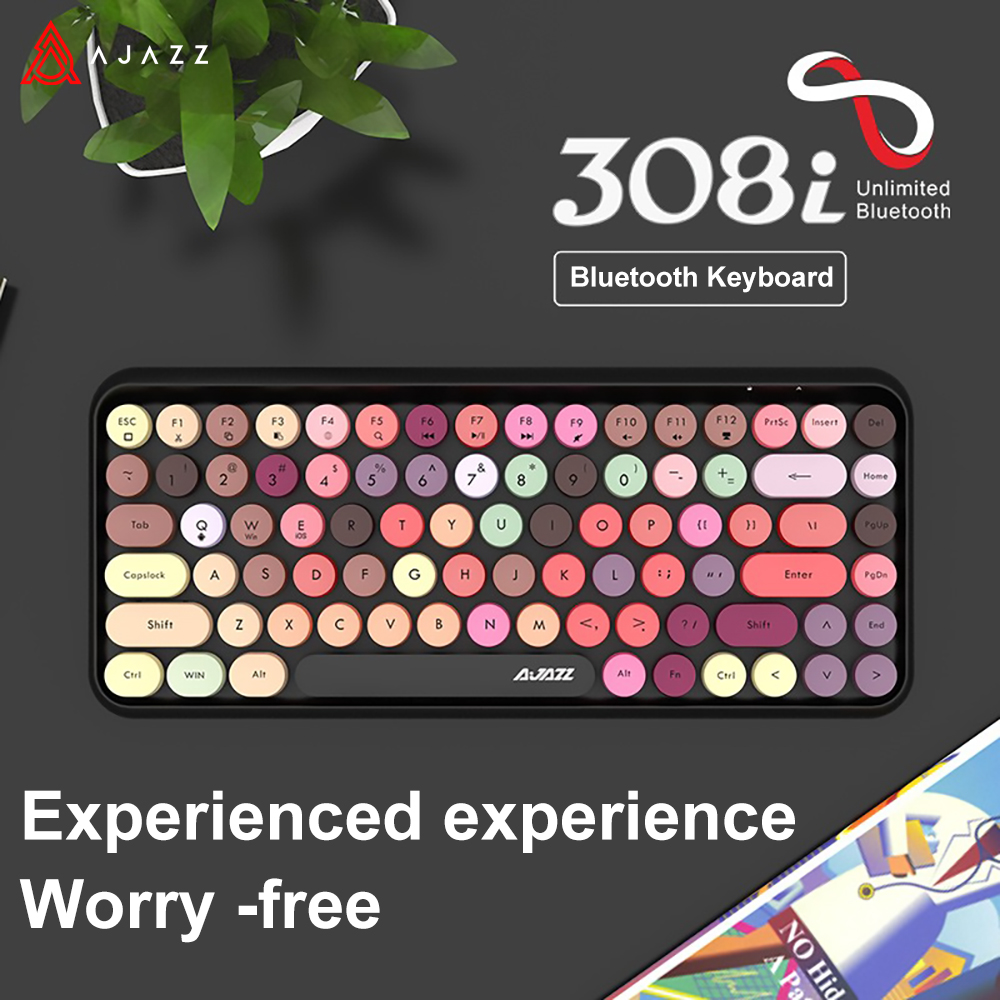 AJAZZ 308i Wireless Keyboard 84 Keys Bluetooth Keyboard Portable 2.4GHz Typewriter Retro Round Keycap for Tablet Laptop Android. 