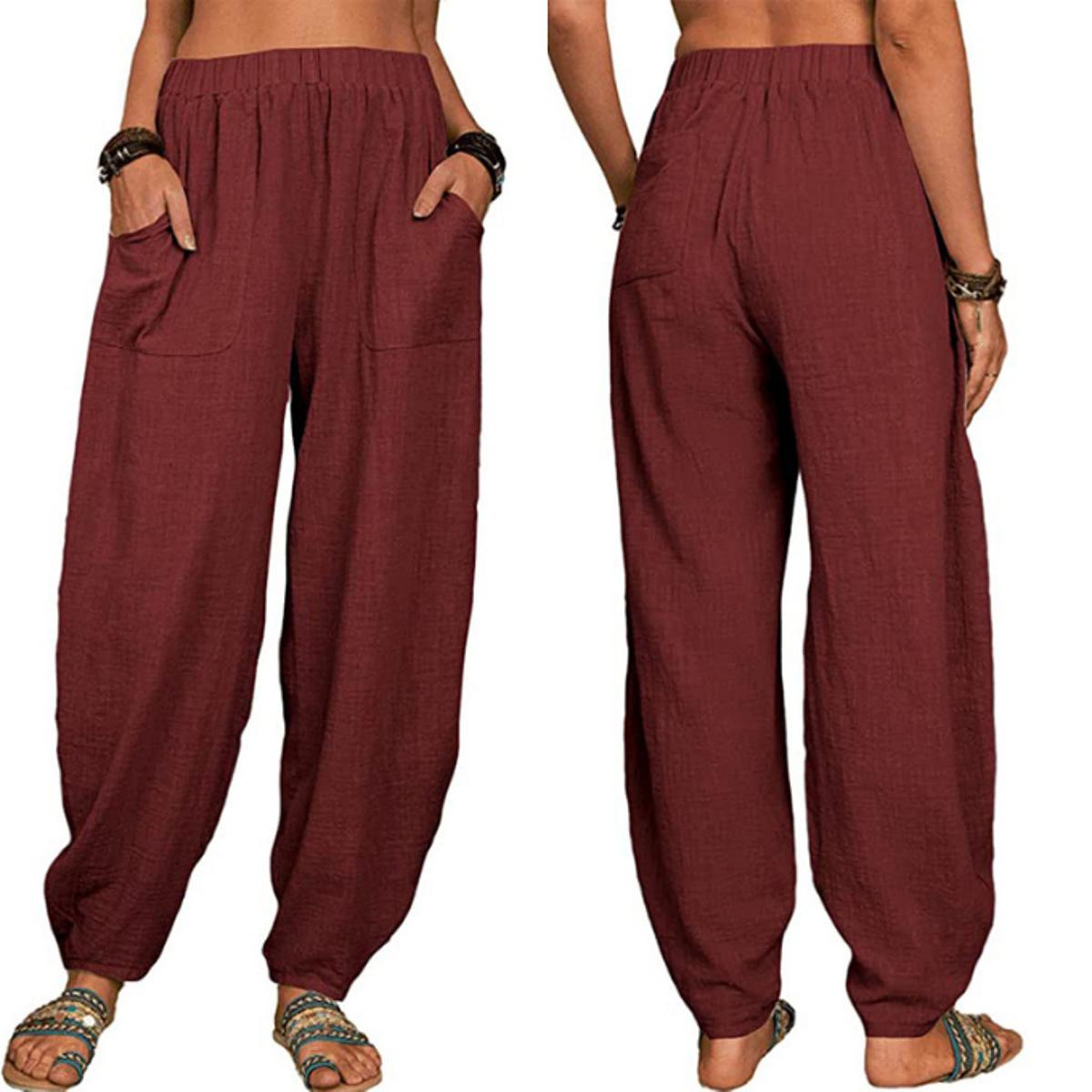 Women Cotton Linen Trousers Casual Pants Summer Yoga Home Street