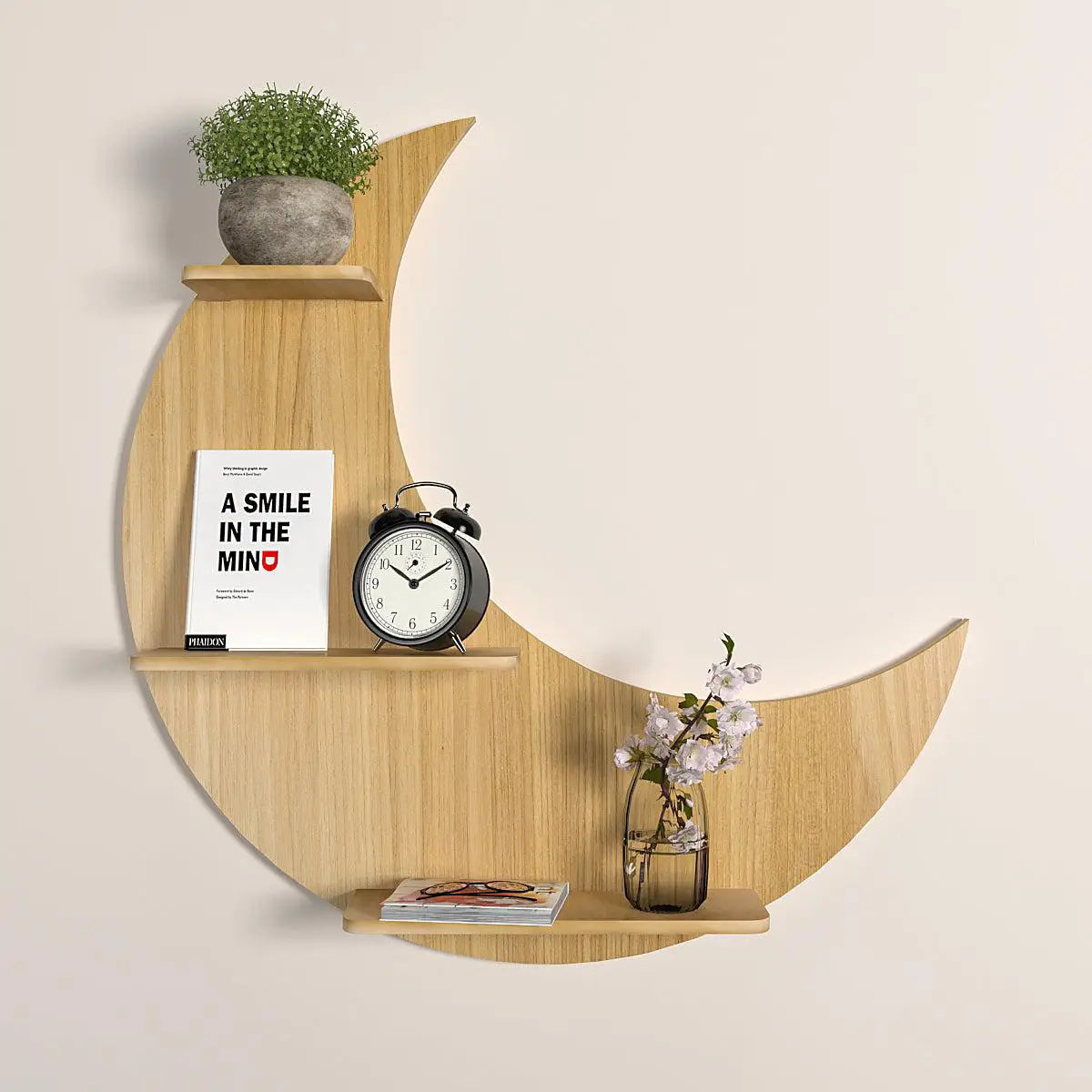 Moon wall shelf ,Book shelf, Walnut finish , toy shelf. 