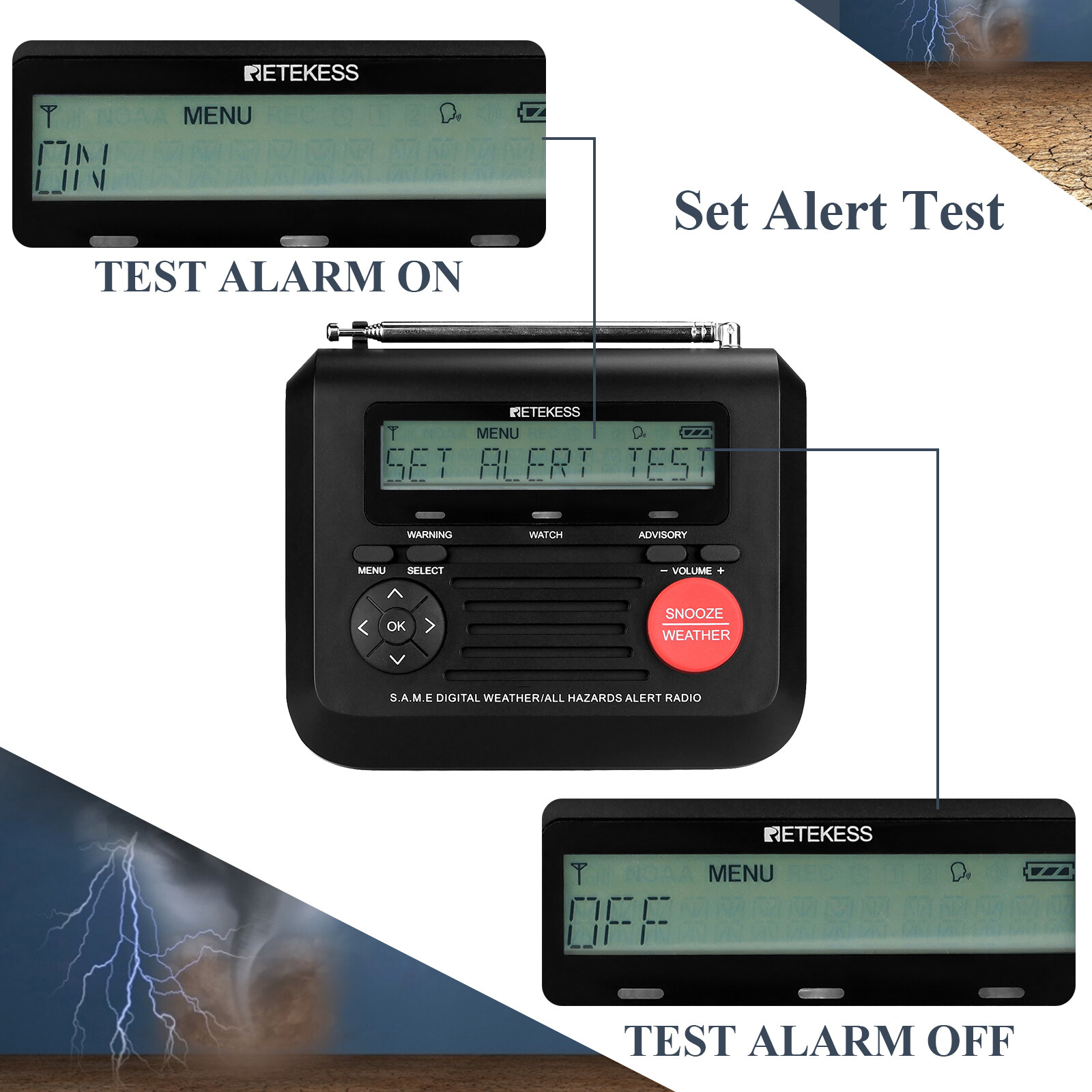 Retekess TR625 NOAA Emergency Weather Alert Radio, S.A.M.E. Localized Programming, with Trilingual Display, 60+ Emergency Alerts, Alarm Clock (Black). 