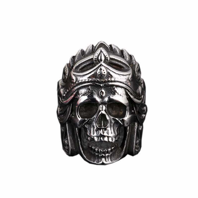 wish hot selling new unique Indian crown skull ring men's domineering titanium steel skull ring
