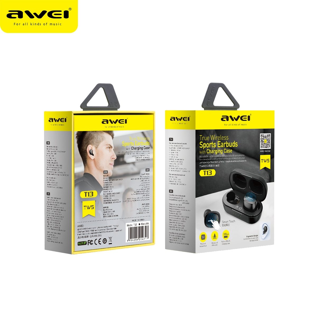 Awei T13 Touch TWS Dual Ear Bluetooth Earbuds With Charging Doc