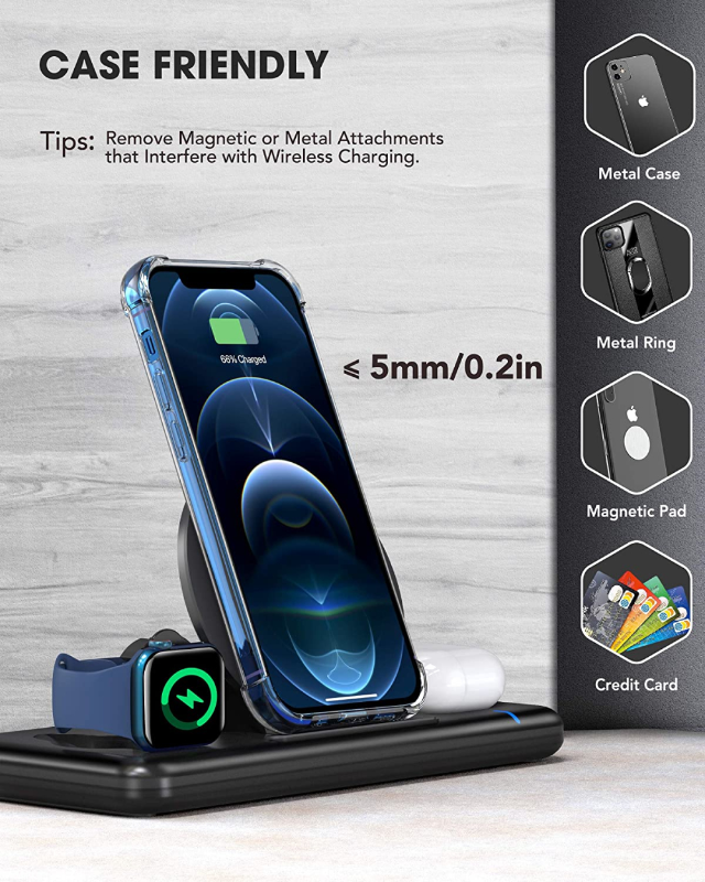 3 in 1 Wireless Charger Station Suitable for Iphone Apple Watch AirPods Wireless Charging Stand Base with QC3.0 Adapter. 