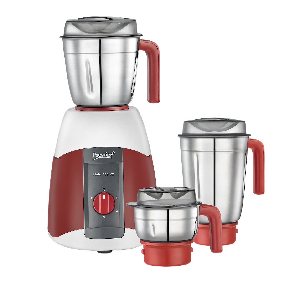 Prestige Stylo 750 V2 Juicer Mixer Grinder (3 Jars, Red)