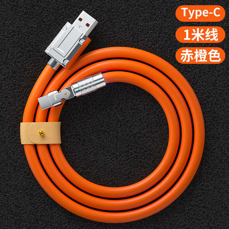 Data 180 degree rotating machine passenger line elbow mobile game zinc alloy 6A fast charging silicone USB data cable. 