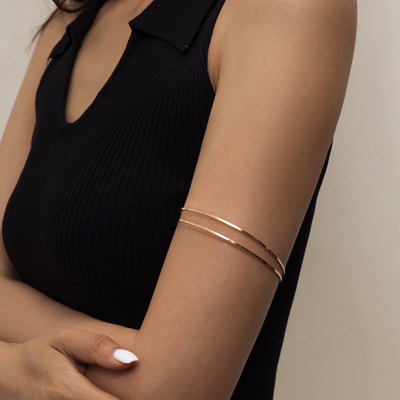 Metal Hollow Double C-shaped Arm Bracelet Bangles Hand Jewelry For Women Geometric Open Upper Arm Cuff Armlet Armband Hand Chain