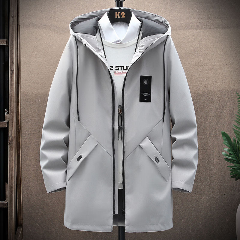 Men's Duster Mid-Length Coat Spring and Autumn Thin Hooded Jacket Trendy All-Match Coat Men's Clothing Handsome Top. 