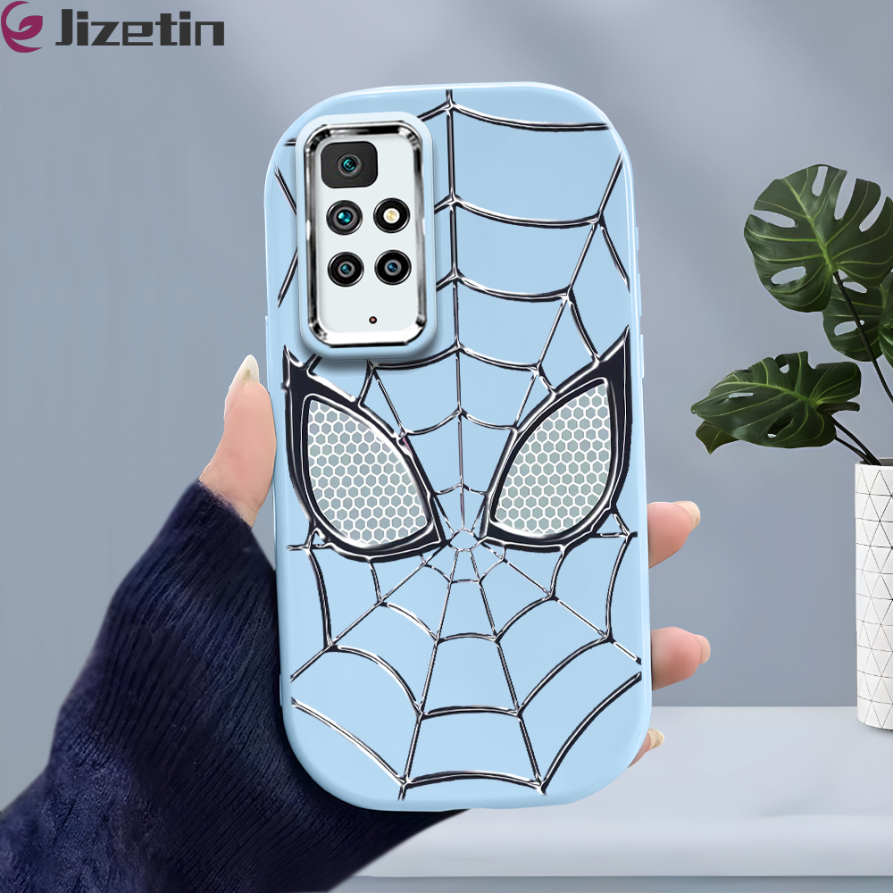 Jizetin for Redmi 10 Back Cover Silver Spider Mask Bright Lens Frame Candy Soft Rubber Phone Cases