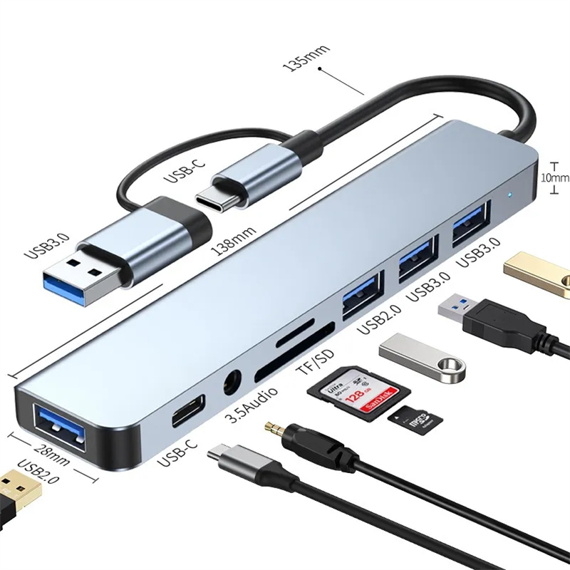 8-IN-2 USB HUB 3.0 USB-C HUB Docking Station Gbps High Speed Transmission USB Splitter Type C to USB OTG Adapter For Macbook Pro. 