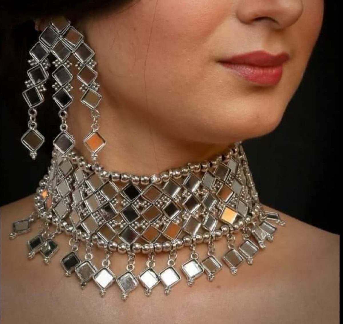 Glass Traditional indian mirror choker 