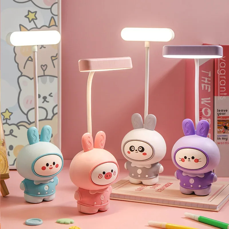 Cute Rabbit Small Table Lamp Office Decoration Desktop Cute Cartoon Mini Night Lamp USB Charging 360 ° Adjustable Reading Lamp With Pencil Sharpener-Best Rate