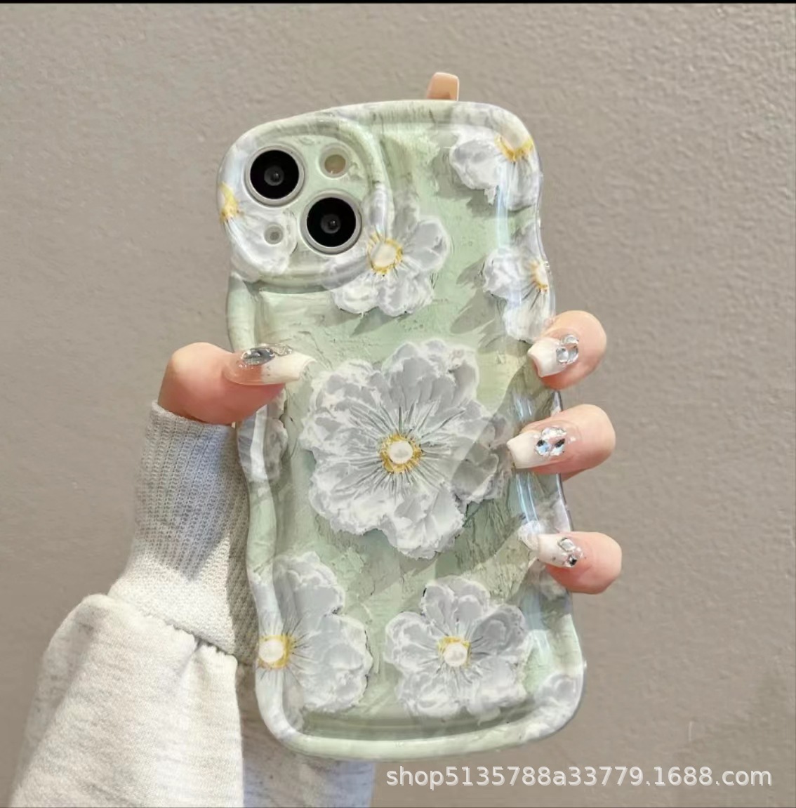 Apple phone case net red green oil painting flower iPhone14ProMax/13 cartoon MATE40PRO Huawei