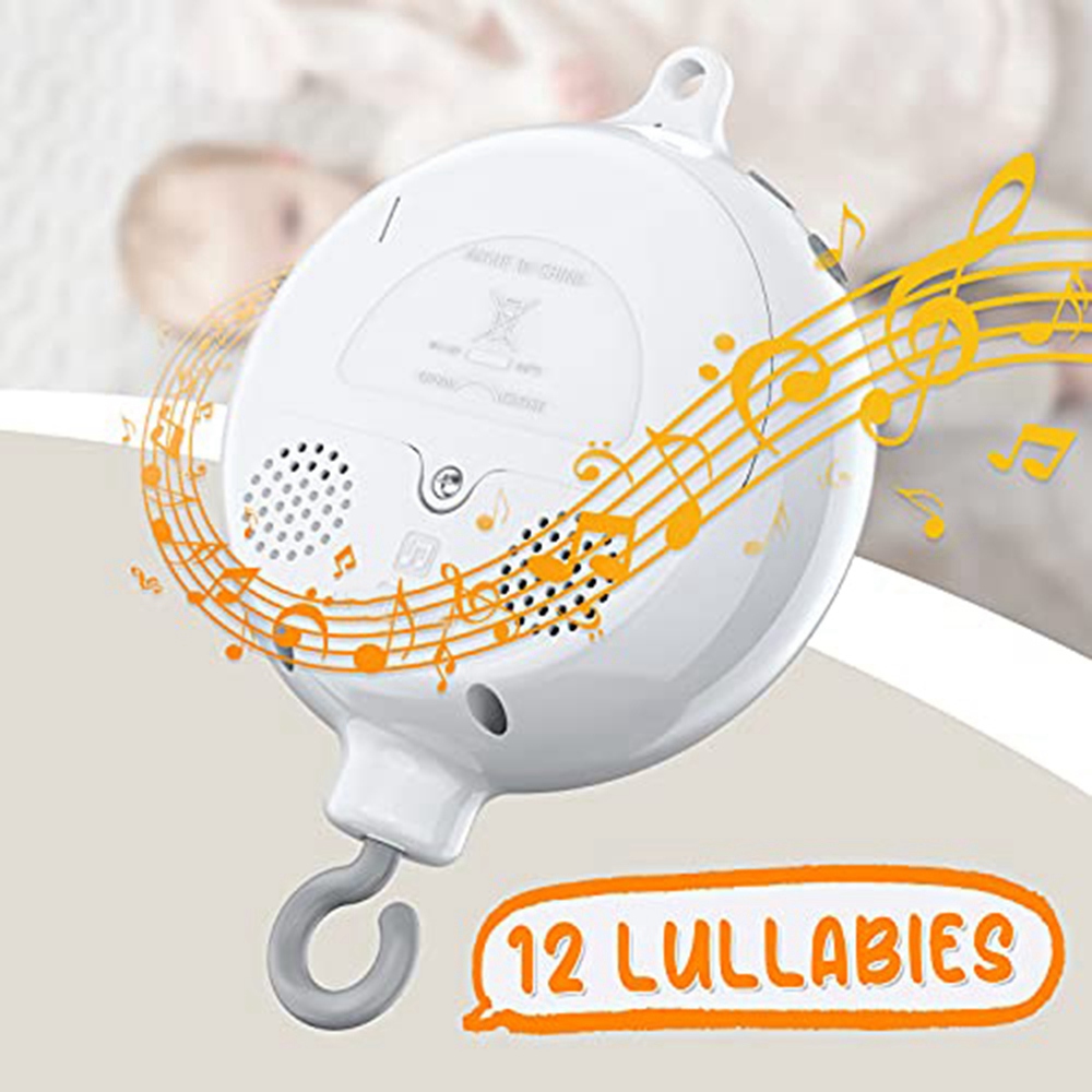 Crib Mobile Motor Baby Music Box Spinner with 3 Modes Volume Adjustable 12 Lullabies Auto-Off After 30 Minutes. 