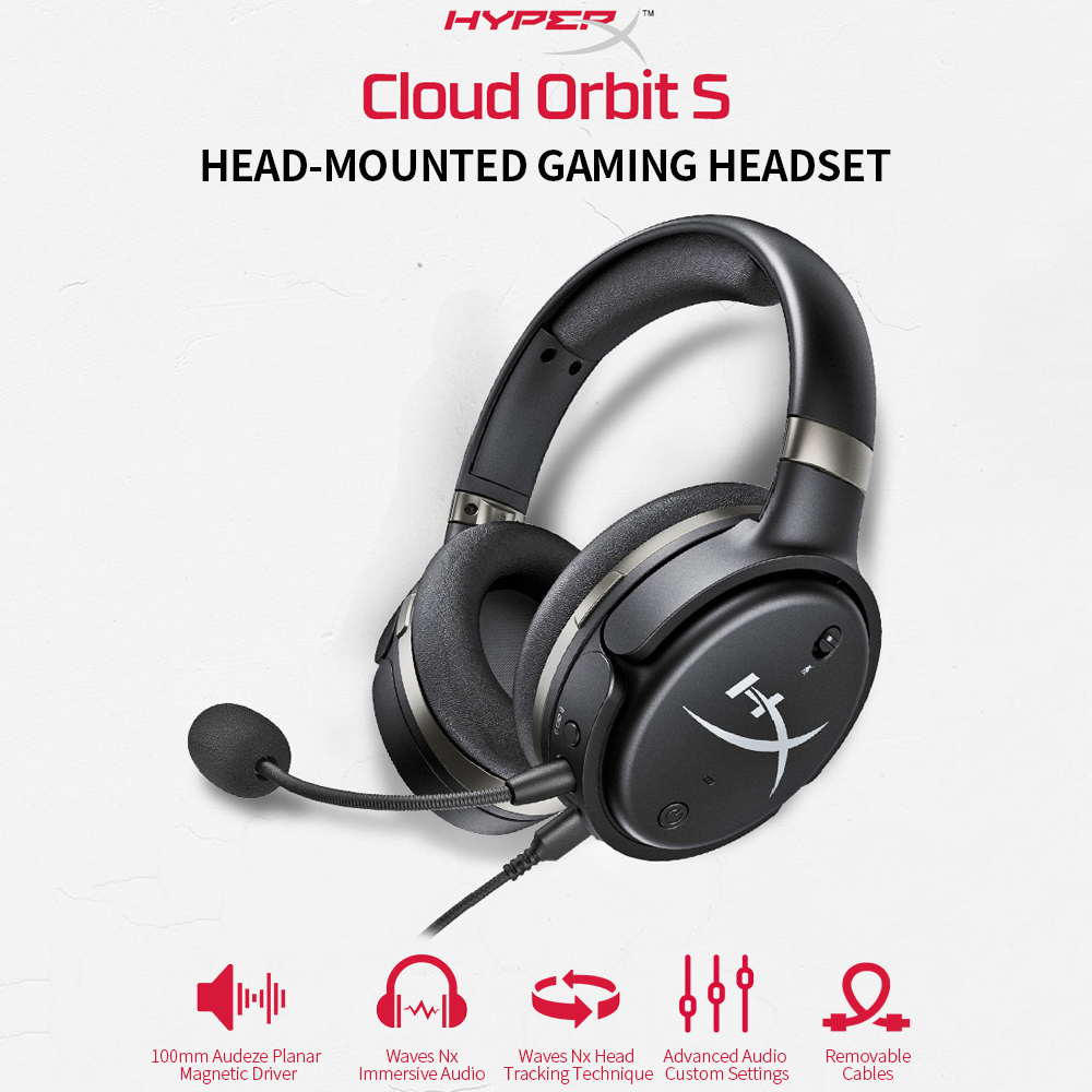 HXSJ Kingston HyperX Cloud Orbit S Gaming Headset 3D Audio Headphone with Waves Nx Head Tracking Technique Detachable Microphone. 