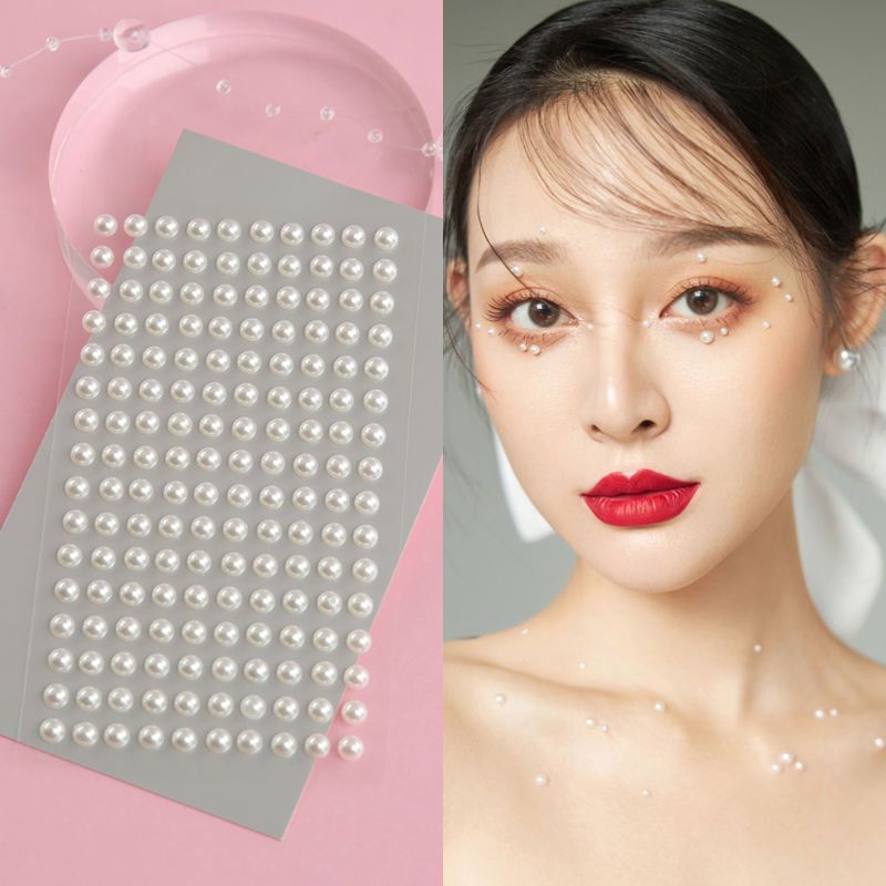 Nail art, white pearl veneer makeup, eye tail stickers, eye and face diamond patches, eyebrow stickers, lip nail stickers, eyebrow nail decoration
