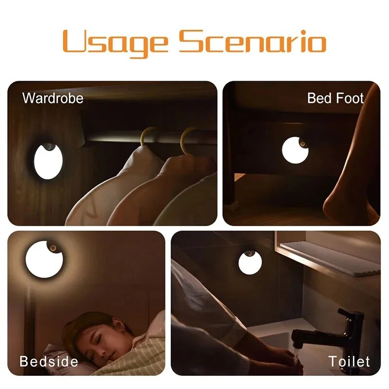 LED Cabinet Lights Motion Sensor Intelligent Human Induction Night Light USB Charging Automatic Lighting for Bedside Wardrobe. 