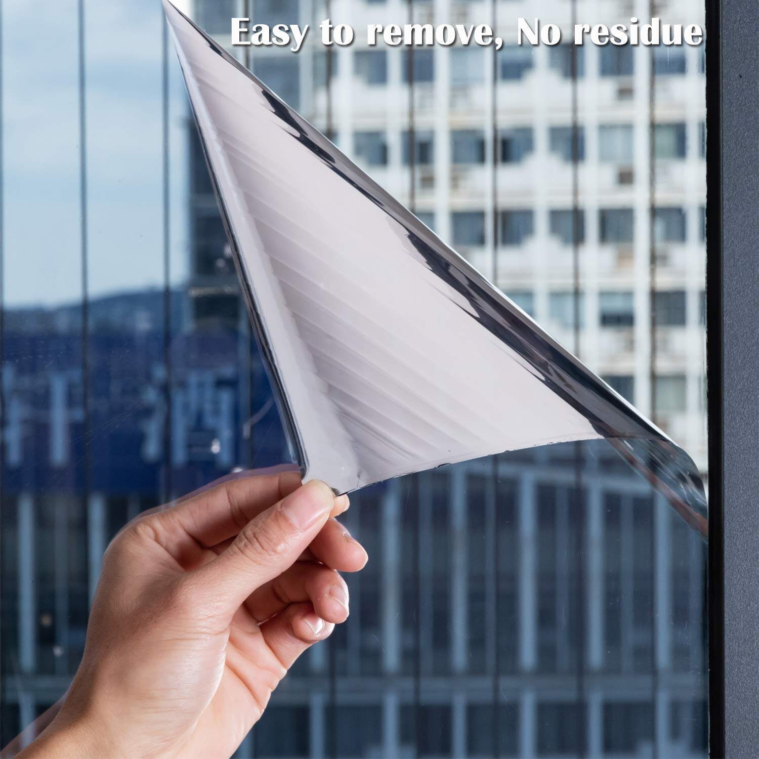 Silver Window Film Privacy One Way Mirror Glass Tint Heat Control Sun UV Blocking Sliding Door Tinting Reflective Static Cling for Home. 