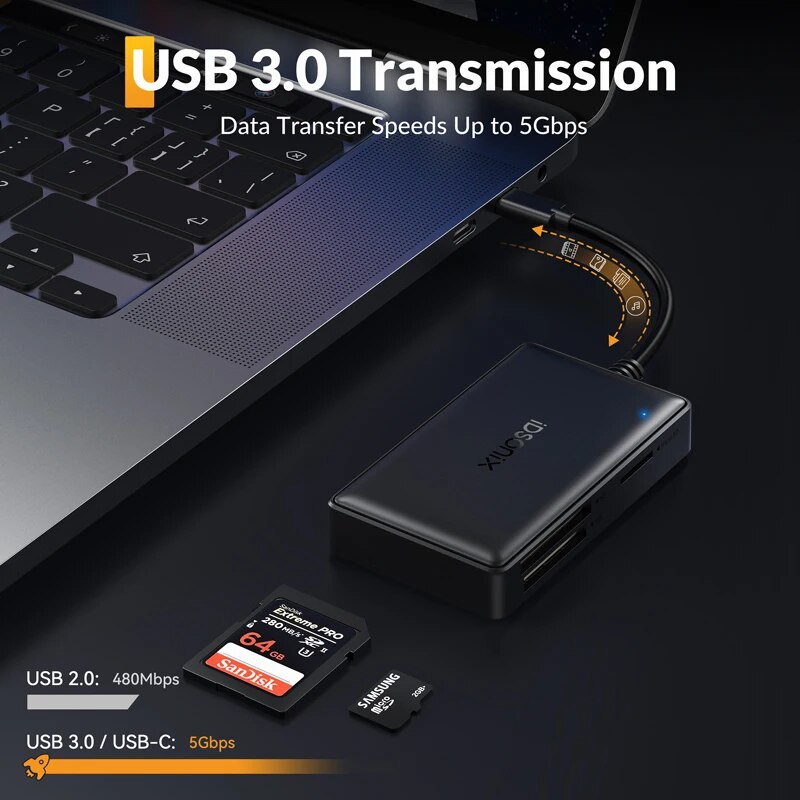 iDsonix Card Reader 4 in 1 USB 3.0 Card Reader 5Gbps Transfer Speed Support Mirco SD/SD/CF/MS Memory Card Adapter for Laptop PC. 
