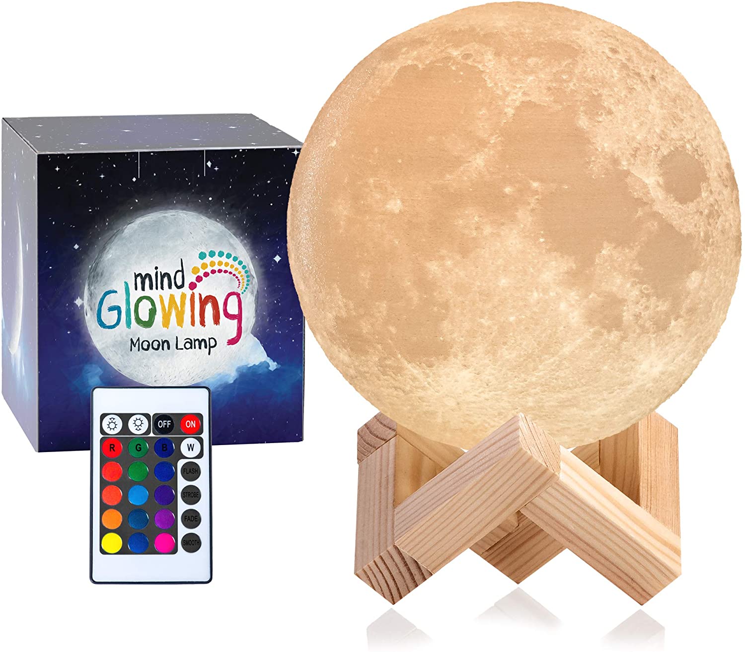 Remote control 3D Moon Light with Wood Stand & TouchingMoonlight table Lamp Rechargable - charger light. 
