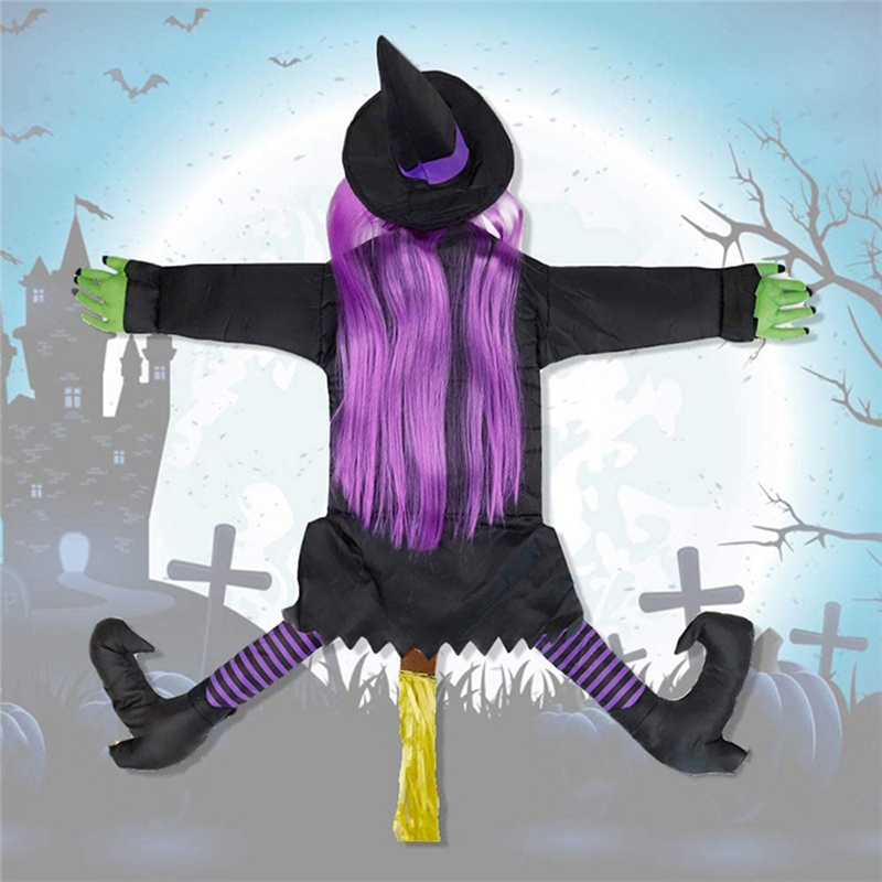 53Inch Crashing Witch Halloween Decorations, Crashing Witch Into Tree, Crashed Witch Props for Porch Durable Easy to Use. 
