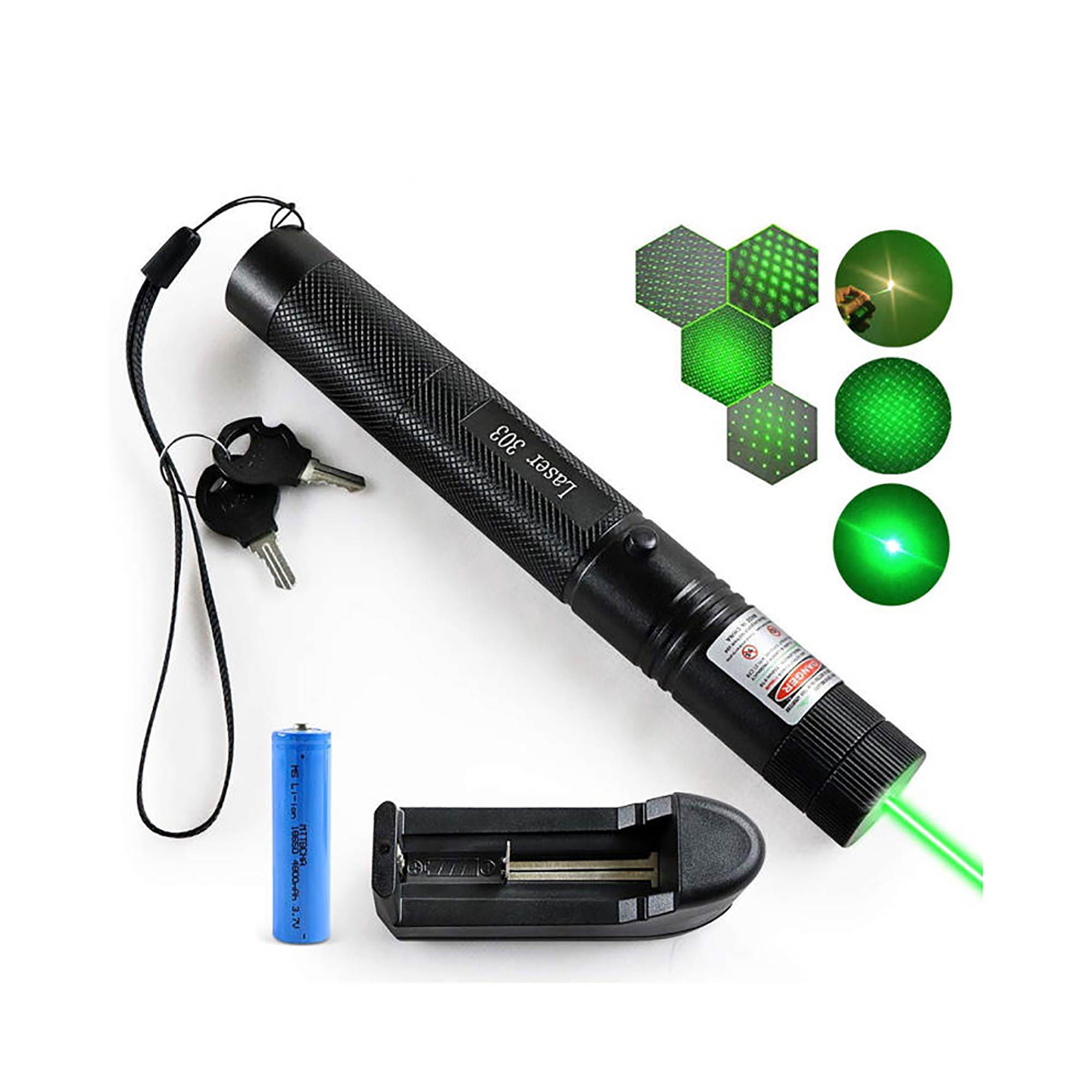 Laser Pointer Light 303 - Green - 18650 Powerful Rechargeable Battery - 10 Km Adjustable Focus - Professional. 