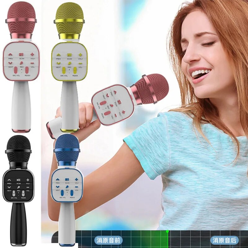 DS813 Wireless Bluetooth Karaoke Microphone Handheld Microphone Professional Speaker Music Player Gaming Mic For Home KTV
