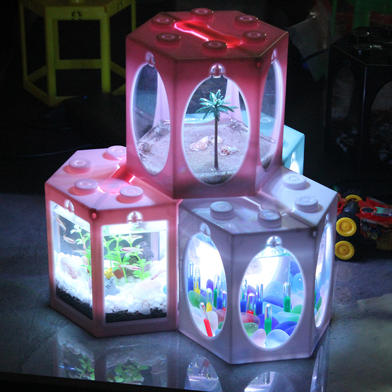 Creative Superposition Portable Six-sided Exquisite Square Circle Landscaping Blind Box Lantern Bird Cage Rotating Micro Scene (International Version). 